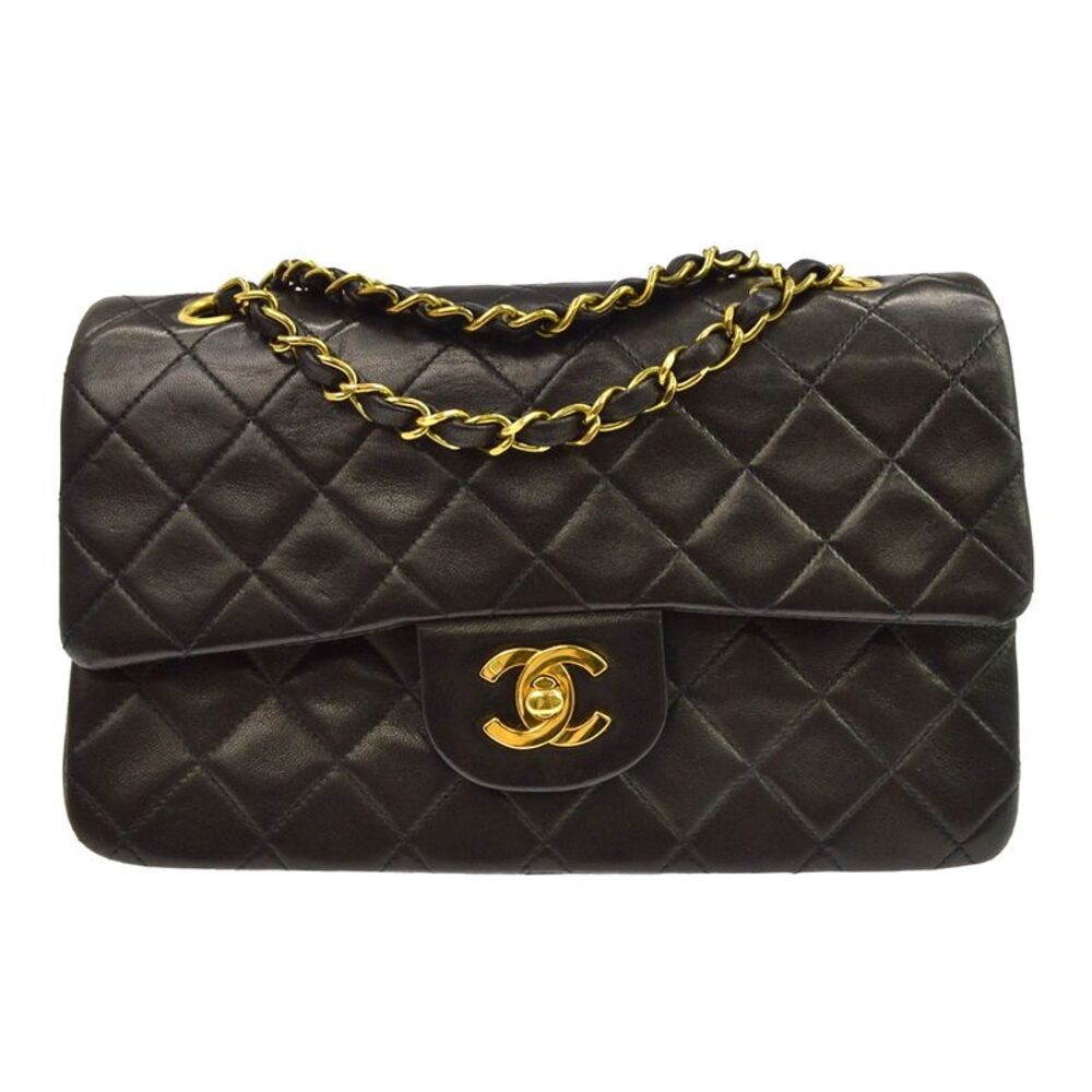 Chanel Classic Timeless Double Flap Quilted Lambskin Black Leather Handbag